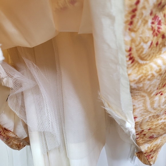 Vintage  B. Altman poof dress tulle layered yellow gold red floral square neck - Picture 13 of 16